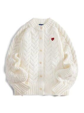 Chunky Cable Knit Cardigan Sweater Women Oversized Open Front Crewneck